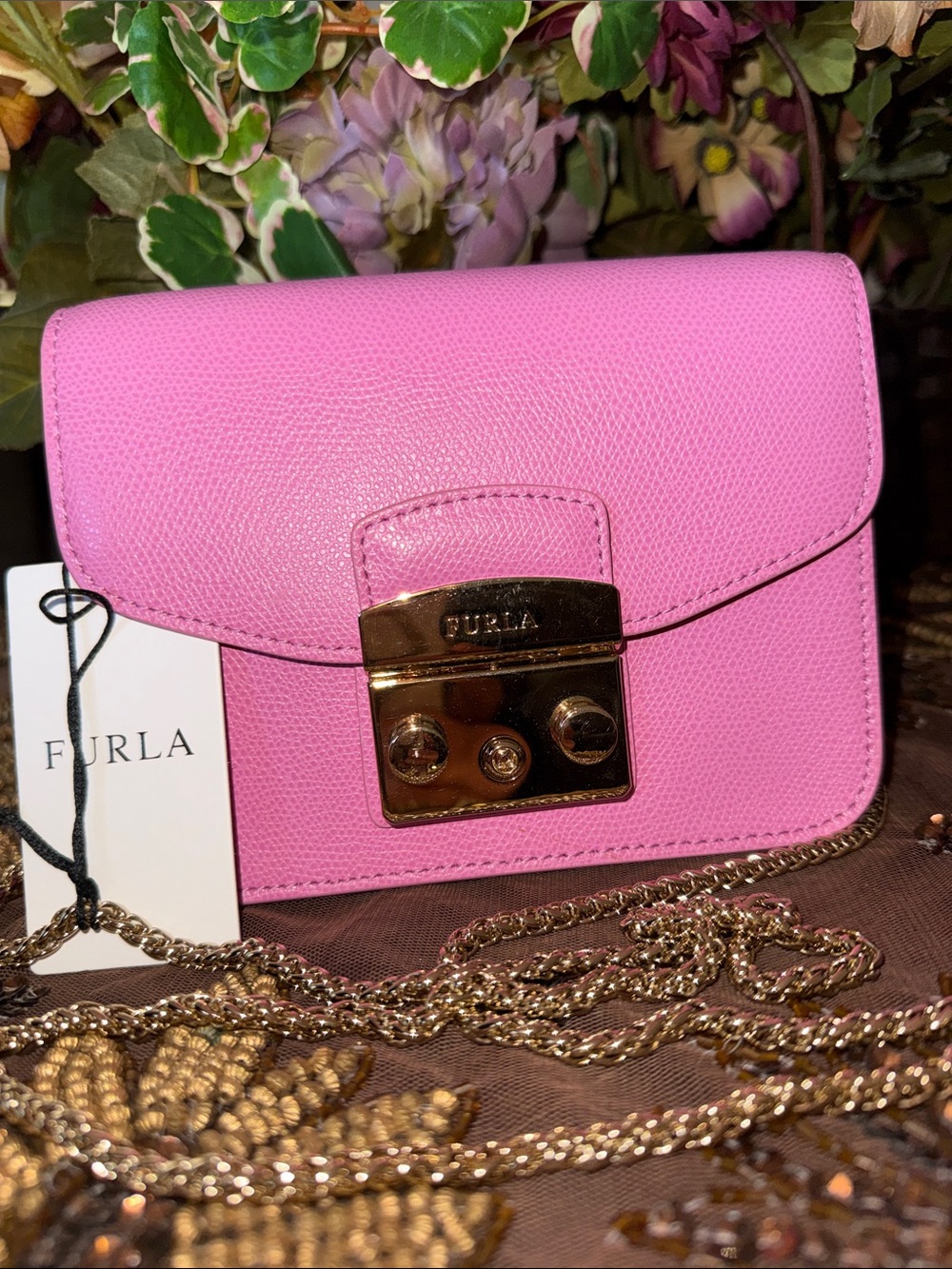 Furla Pink Leather  Crossbody with Gold Lock